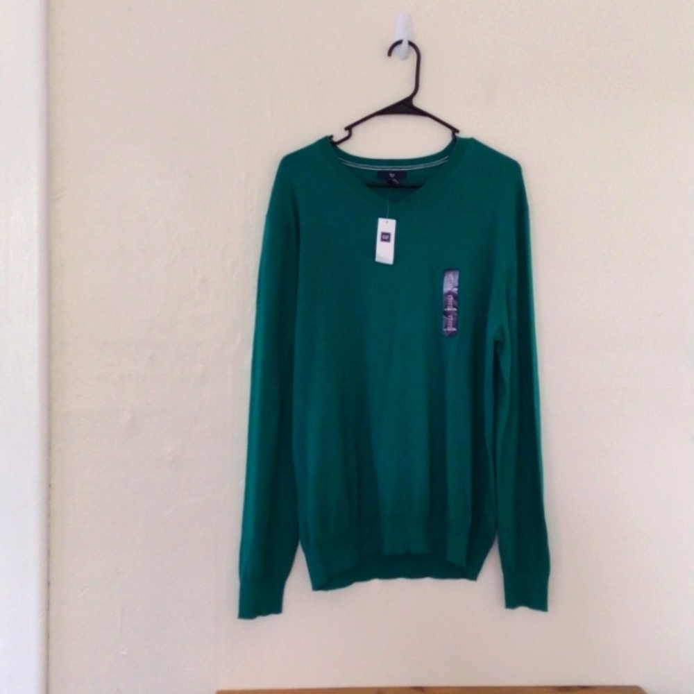 Gap Green V-neck Casual Cotton Pullover Sweater Size L NWT